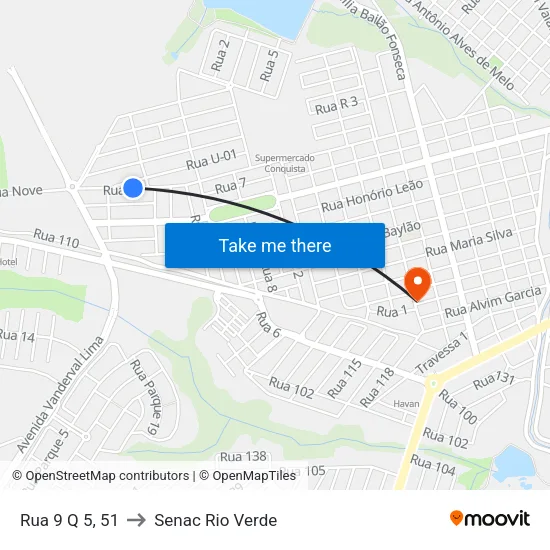 Rua 9 Q 5, 51 to Senac Rio Verde map
