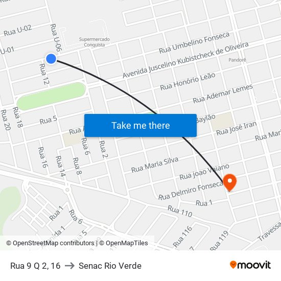 Rua 9 Q 2, 16 to Senac Rio Verde map