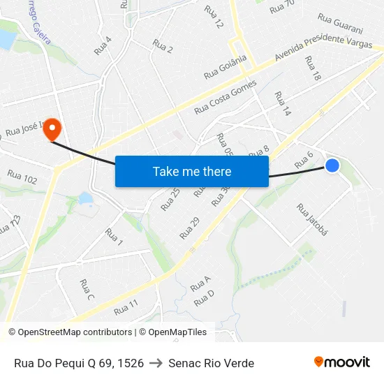 Rua Do Pequi Q 69, 1526 to Senac Rio Verde map