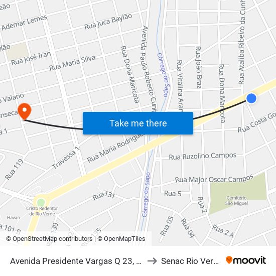 Avenida Presidente Vargas Q 23, 34 to Senac Rio Verde map