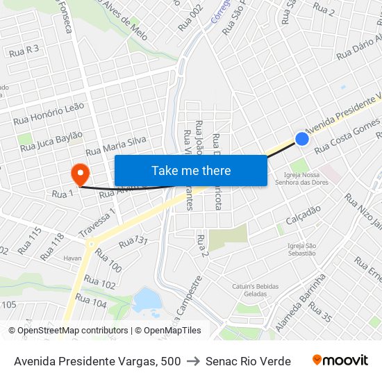 Avenida Presidente Vargas, 500 to Senac Rio Verde map