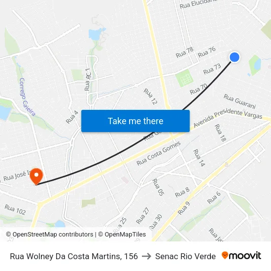 Rua Wolney Da Costa Martins, 156 to Senac Rio Verde map