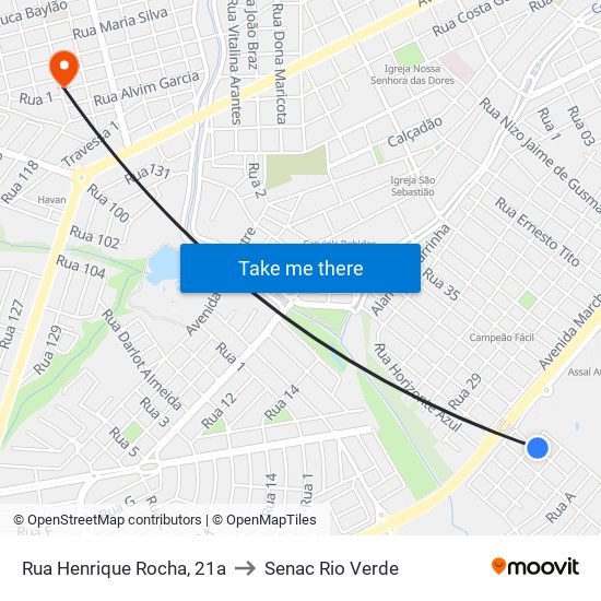 Rua Henrique Rocha, 21a to Senac Rio Verde map