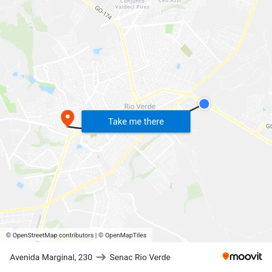 Avenida Marginal, 230 to Senac Rio Verde map
