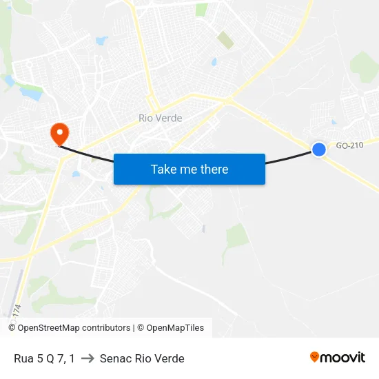 Rua 5 Q 7, 1 to Senac Rio Verde map
