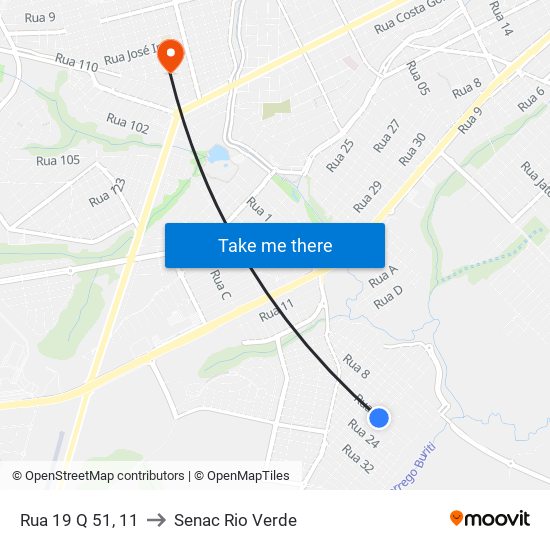 Rua 19 Q 51, 11 to Senac Rio Verde map