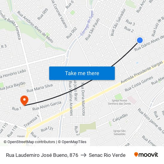 Rua Laudemiro José Bueno, 876 to Senac Rio Verde map