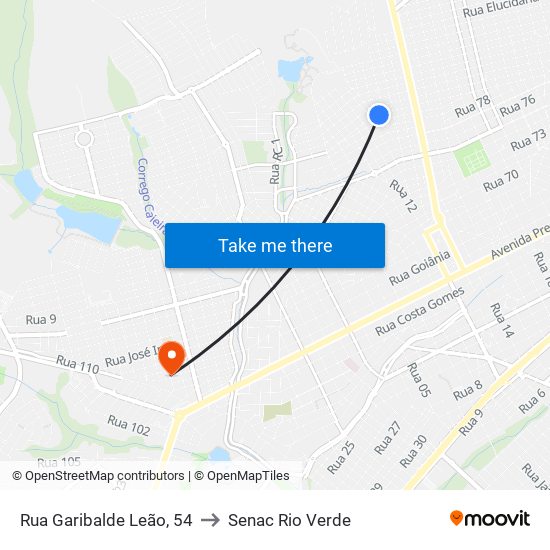 Rua Garibalde Leão, 54 to Senac Rio Verde map