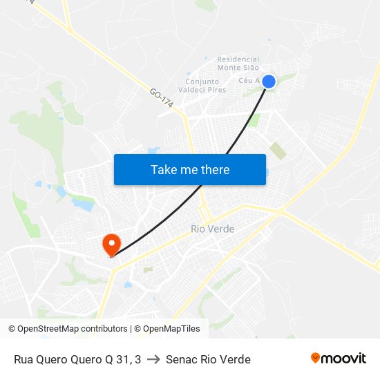 Rua Quero Quero Q 31, 3 to Senac Rio Verde map