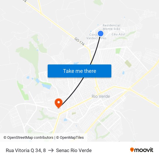 Rua Vitoria Q 34, 8 to Senac Rio Verde map