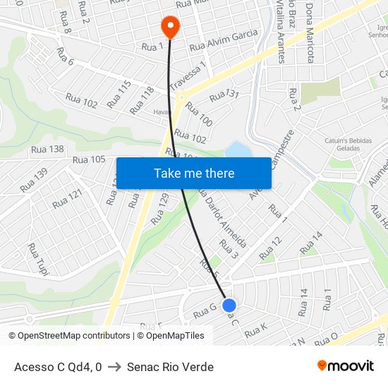 Acesso C Qd4, 0 to Senac Rio Verde map