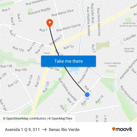 Avenida 1 Q 9, 311 to Senac Rio Verde map