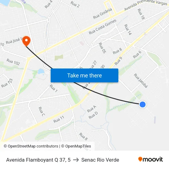 Avenida Flamboyant Q 37, 5 to Senac Rio Verde map