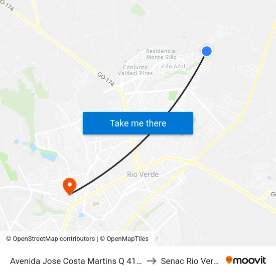 Avenida Jose Costa Martins Q 41, 1 to Senac Rio Verde map