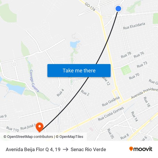 Avenida Beija Flor Q 4, 19 to Senac Rio Verde map