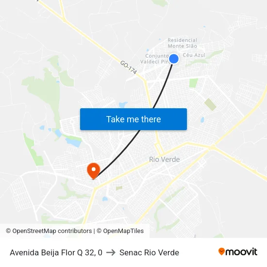 Avenida Beija Flor Q 32, 0 to Senac Rio Verde map