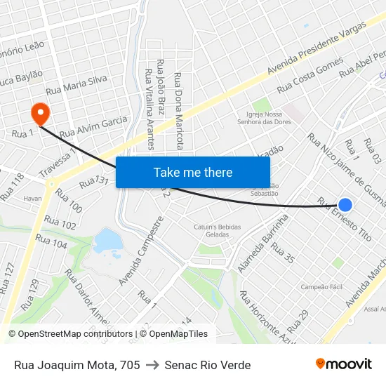 Rua Joaquim Mota, 705 to Senac Rio Verde map