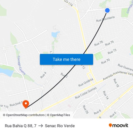 Rua Bahia Q 88, 7 to Senac Rio Verde map