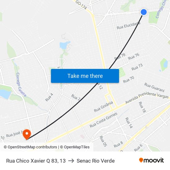Rua Chico Xavier Q 83, 13 to Senac Rio Verde map