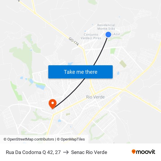 Rua Da Codorna Q 42, 27 to Senac Rio Verde map