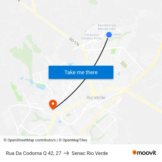 Rua Da Codorna Q 35, 27 to Senac Rio Verde map