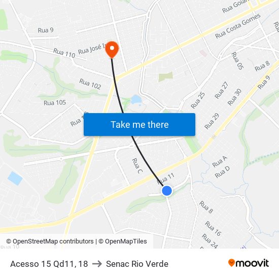 Acesso 15 Qd11, 18 to Senac Rio Verde map