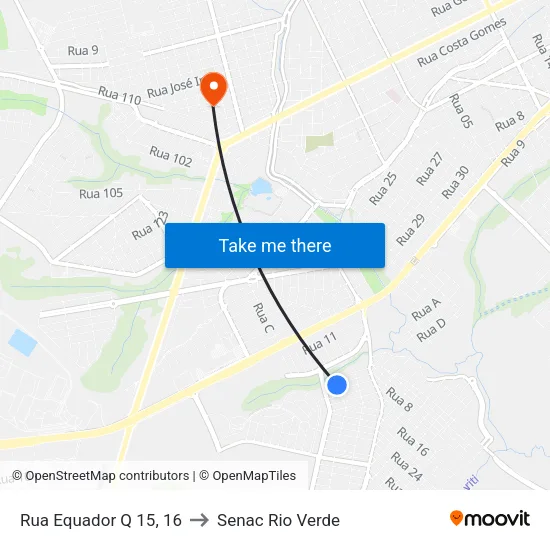 Rua Equador Q 15, 16 to Senac Rio Verde map