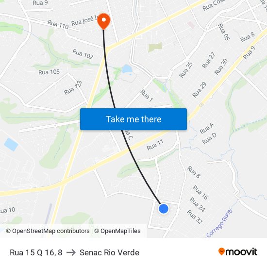 Rua 15 Q 16, 8 to Senac Rio Verde map