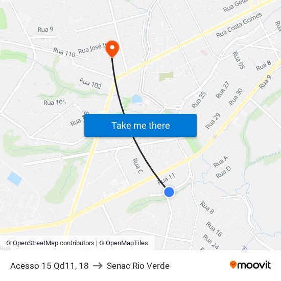 Acesso 15 Qd11, 18 to Senac Rio Verde map