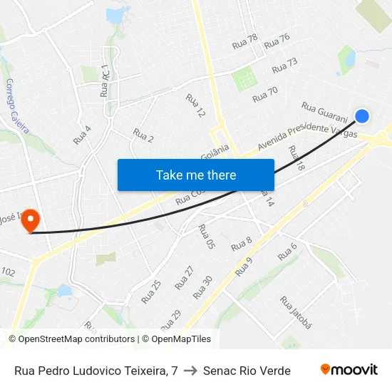 Rua Pedro Ludovico Teixeira, 7 to Senac Rio Verde map