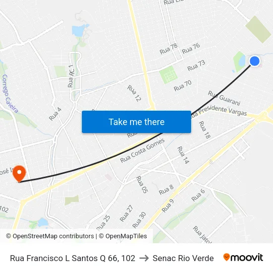 Rua Francisco L Santos Q 66, 102 to Senac Rio Verde map