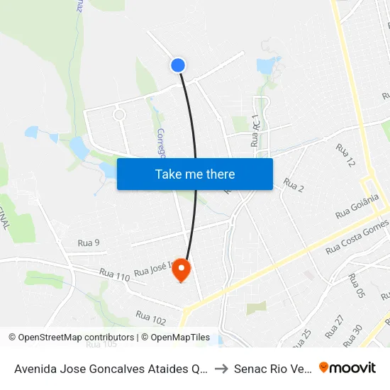 Avenida Jose Goncalves Ataides Q 25, 3 to Senac Rio Verde map