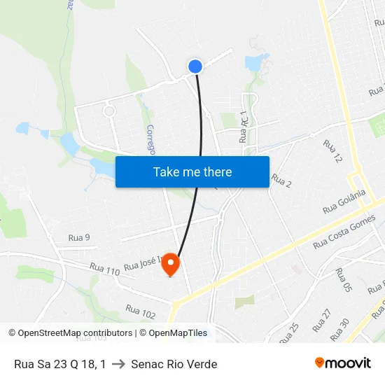 Rua Sa 23 Q 18, 1 to Senac Rio Verde map