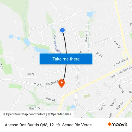 Acesso Dos Buritis Qd8, 12 to Senac Rio Verde map
