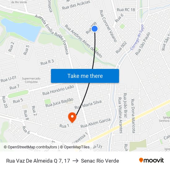 Rua Vaz De Almeida Q 7, 17 to Senac Rio Verde map