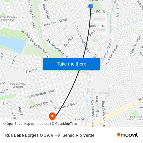 Rua Bebe Borges Q 39, 9 to Senac Rio Verde map