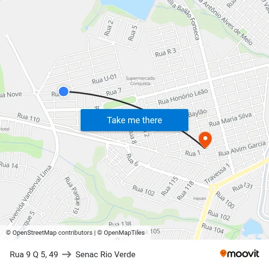 Rua 9 Q 5, 49 to Senac Rio Verde map