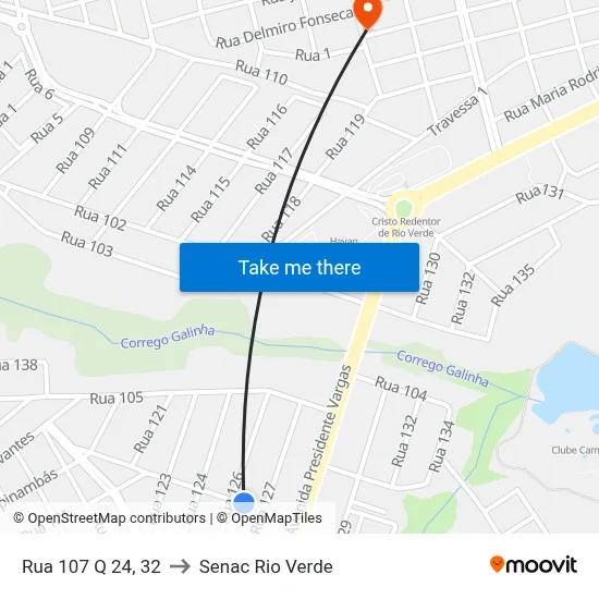 Rua 107 Q 24, 32 to Senac Rio Verde map