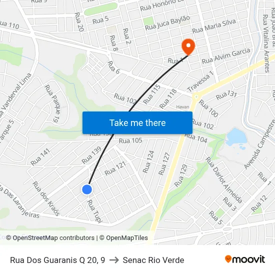Rua Dos Guaranis Q 20, 9 to Senac Rio Verde map