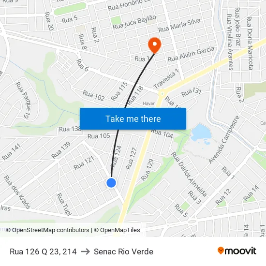 Rua 126 Q 23, 214 to Senac Rio Verde map