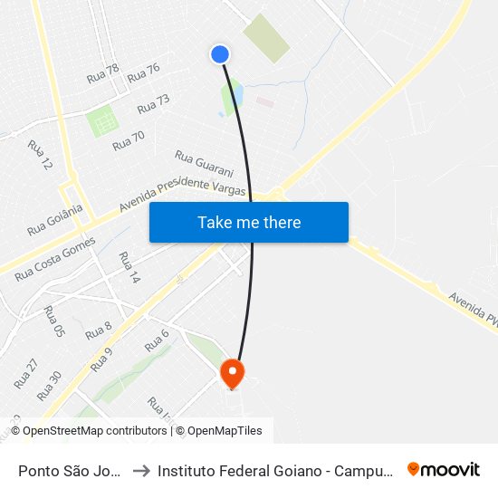 Ponto São Joaquim to Instituto Federal Goiano - Campus Rio Verde map