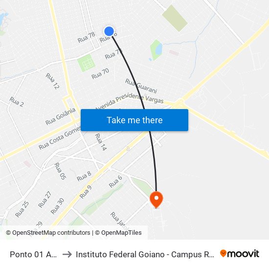 Ponto 01 Av 77 to Instituto Federal Goiano - Campus Rio Verde map