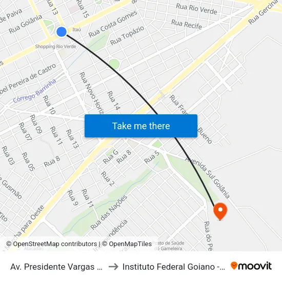 Av. Presidente Vargas - Frente Shopping to Instituto Federal Goiano - Campus Rio Verde map