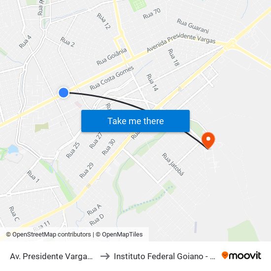 Av. Presidente Vargas - Igreja Batista to Instituto Federal Goiano - Campus Rio Verde map