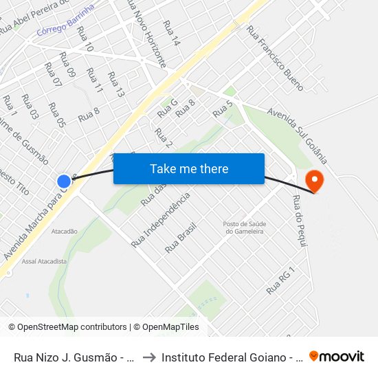Rua Nizo J. Gusmão - Concessionárias to Instituto Federal Goiano - Campus Rio Verde map