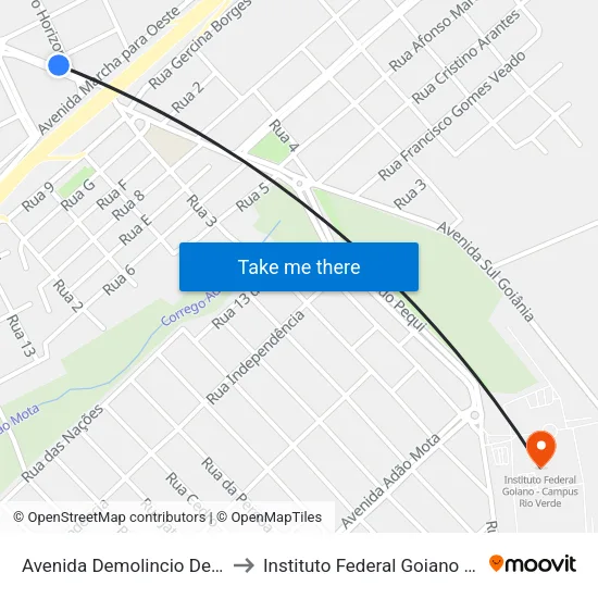 Avenida Demolincio De Carvalho Q 3, 918 to Instituto Federal Goiano - Campus Rio Verde map