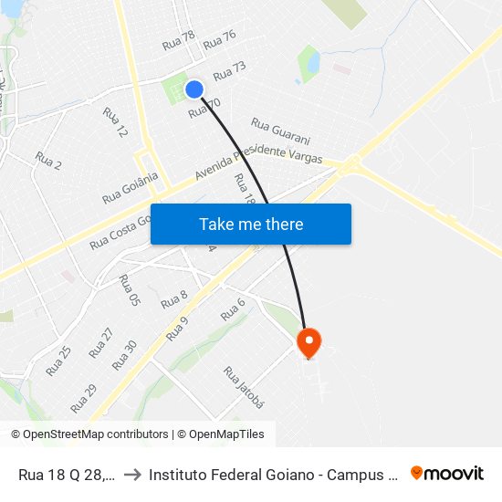Rua 18 Q 28, 940 to Instituto Federal Goiano - Campus Rio Verde map