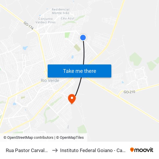 Rua Pastor Carvalho Q 20, 23 to Instituto Federal Goiano - Campus Rio Verde map