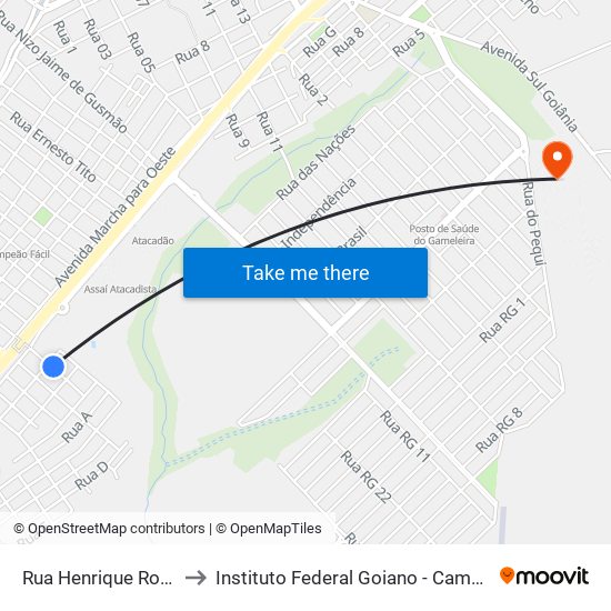 Rua Henrique Rocha, 21a to Instituto Federal Goiano - Campus Rio Verde map