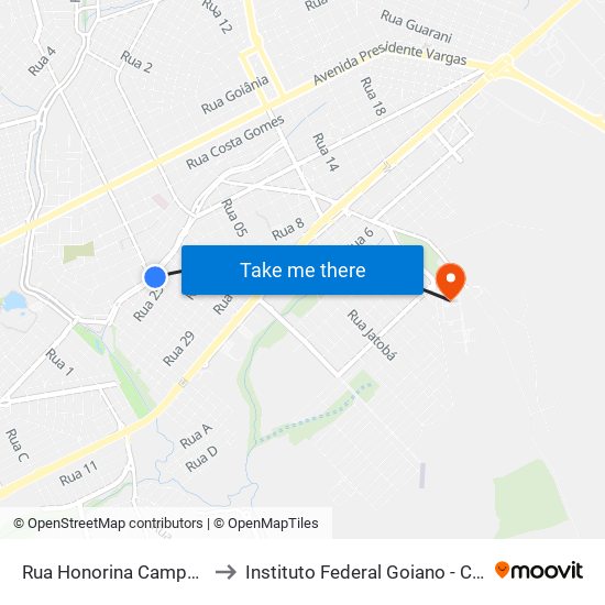 Rua Honorina Campos Leao Q 3, 5 to Instituto Federal Goiano - Campus Rio Verde map